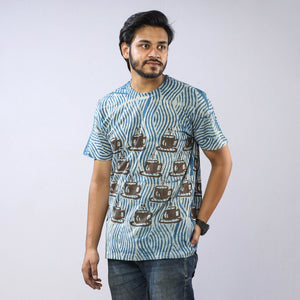 Blue - Bindaas Block Art Printed Cotton Round Neck T-shirt