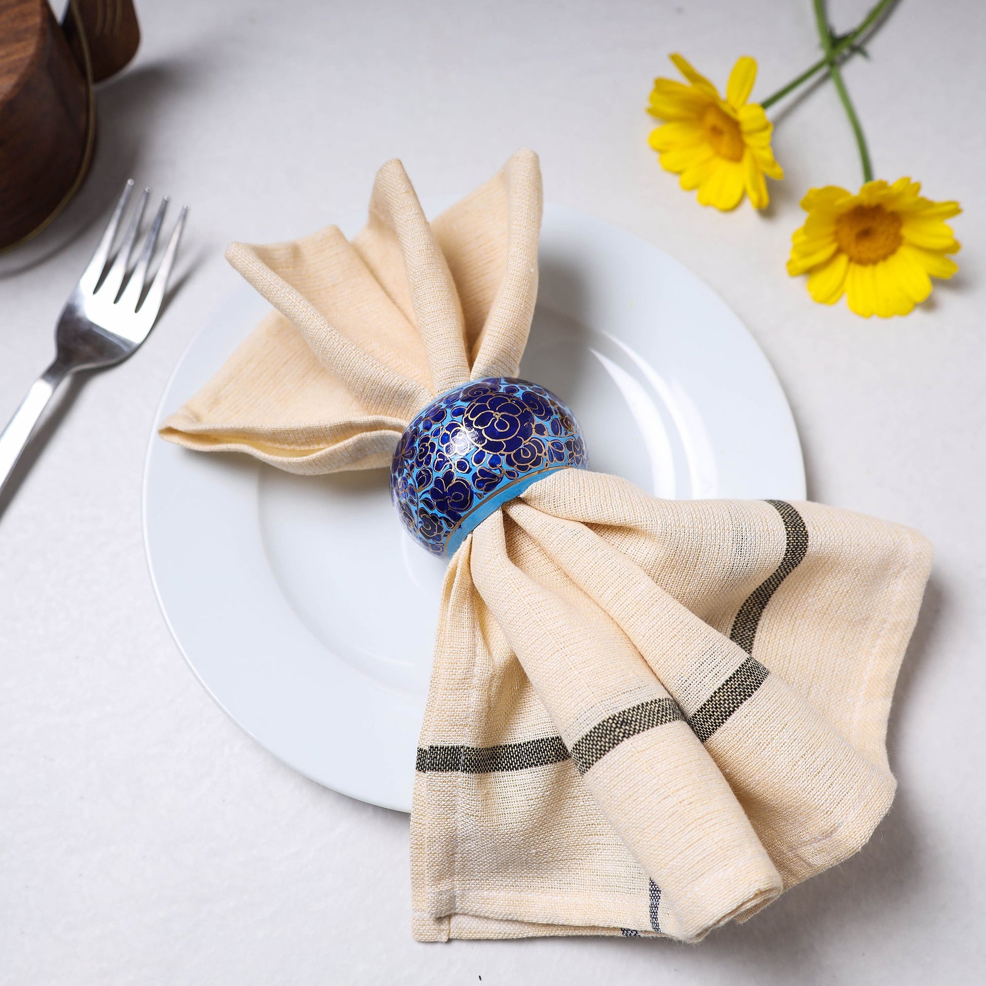 Blue - Floral Handpainted Wooden Napkin Holder