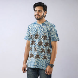 Blue - Bindaas Block Art Printed Cotton Round Neck T-shirt