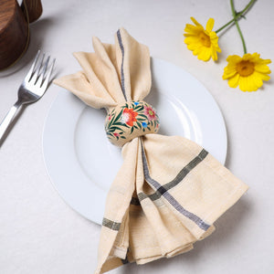 Beige - Floral Handpainted Wooden Napkin Holder