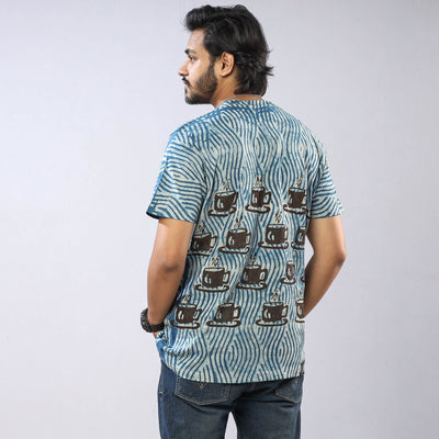 Blue - Bindaas Block Art Printed Cotton Round Neck T-shirt