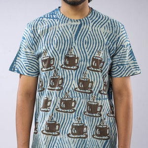 Blue - Bindaas Block Art Printed Cotton Round Neck T-shirt