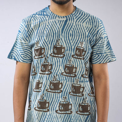 Blue - Bindaas Block Art Printed Cotton Round Neck T-shirt