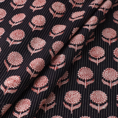 Black - Bagh Block Printed Kantha Style Cotton Fabric 27