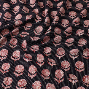 Black - Bagh Block Printed Kantha Style Cotton Fabric 27