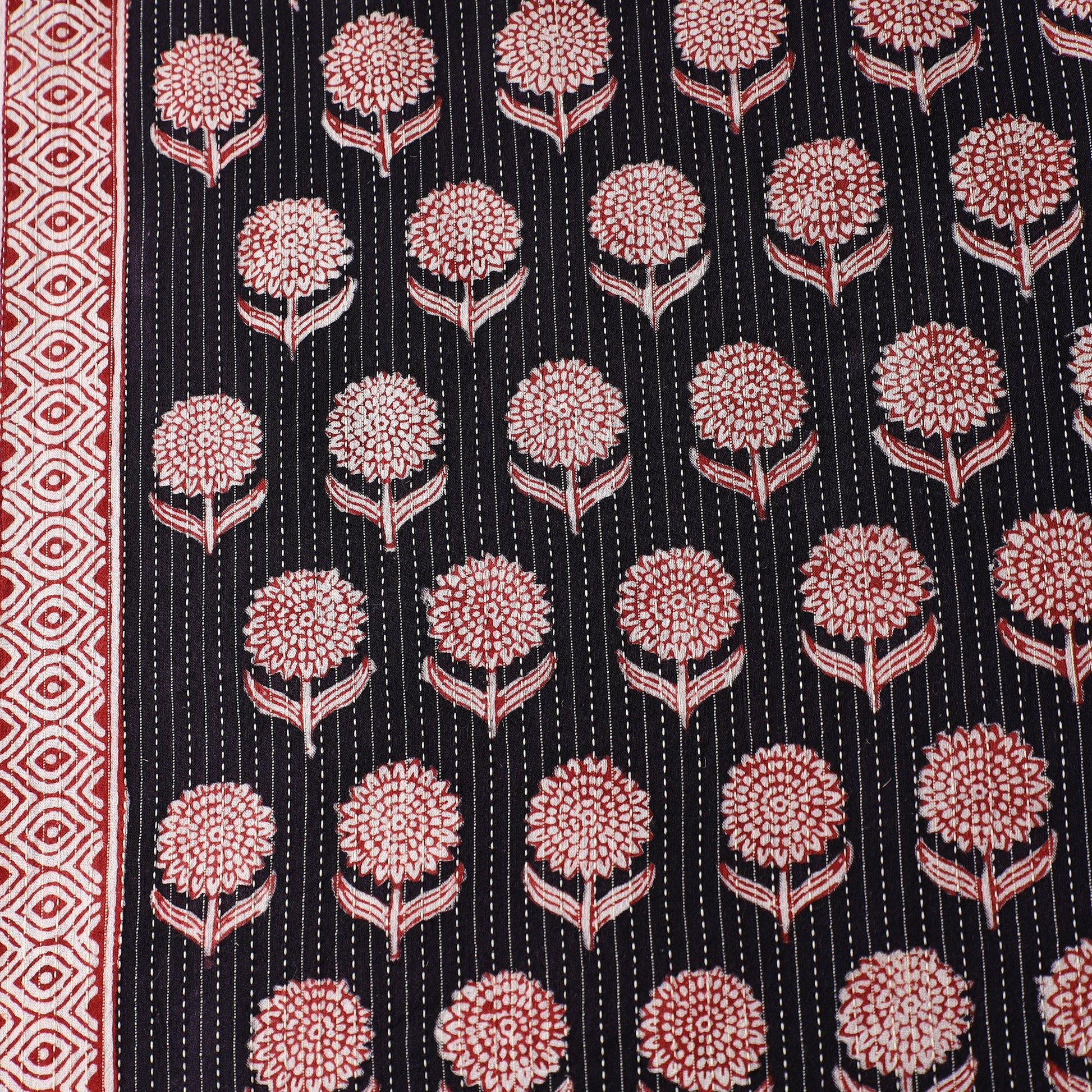 Black - Bagh Block Printed Kantha Style Cotton Fabric 27