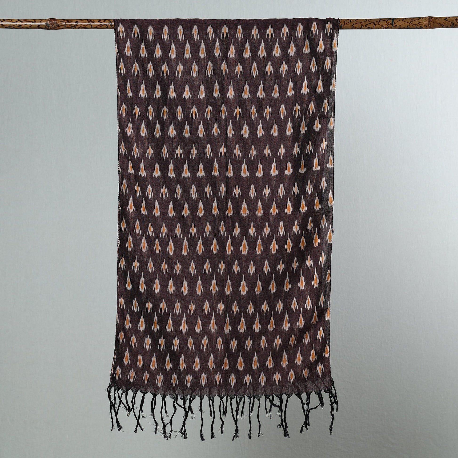 Brown - Handloom Mercerized Cotton Pochampally Ikat Stole 36