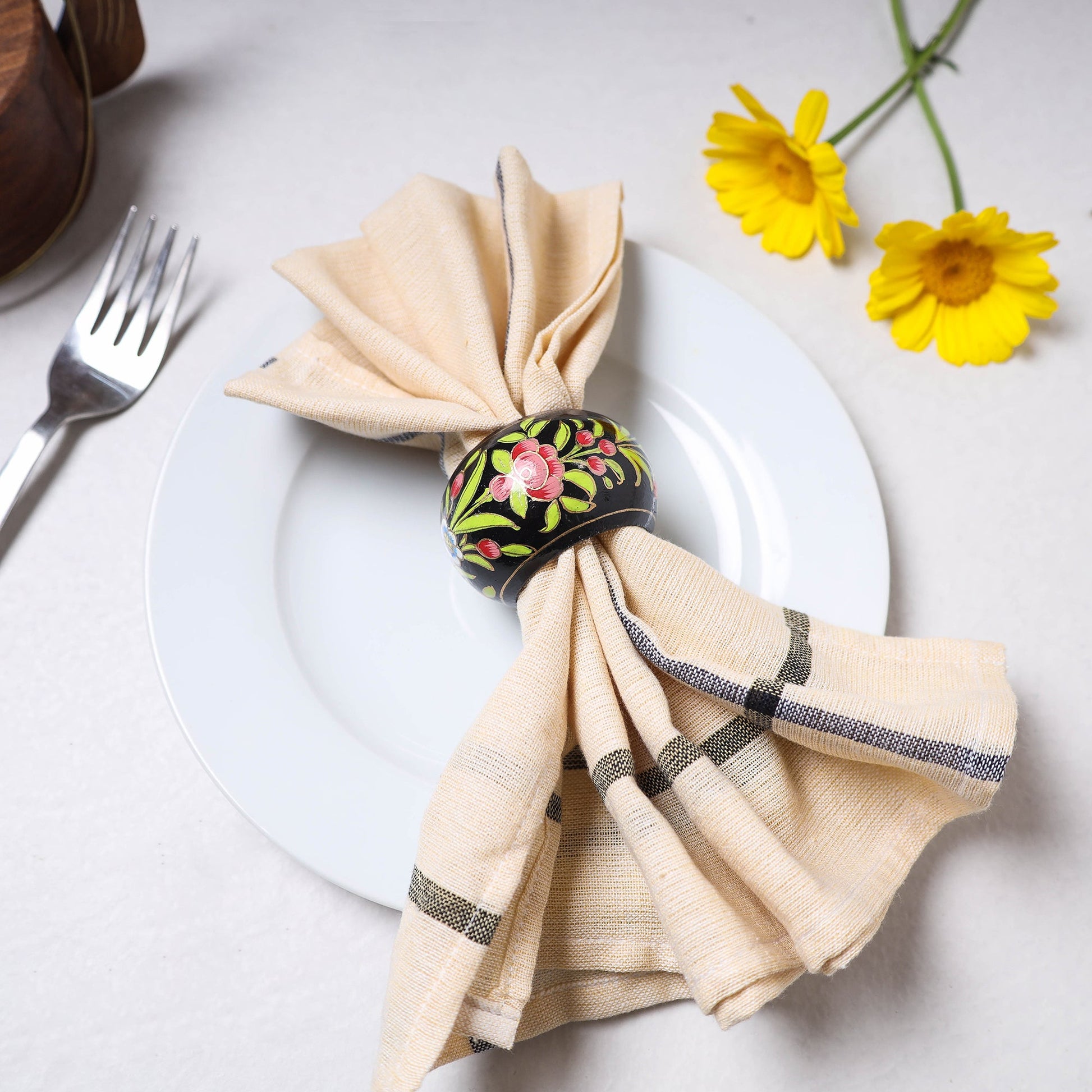 Black - Floral Handpainted Wooden Napkin Holder