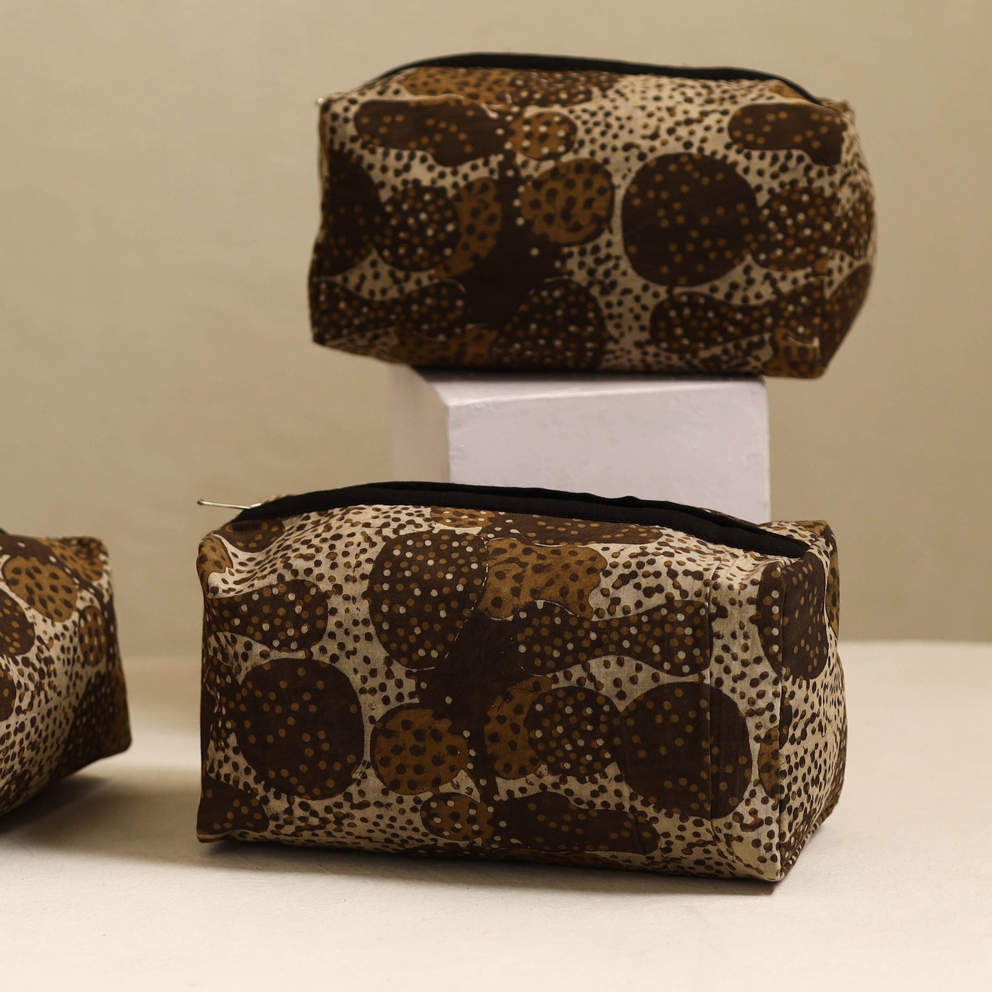 Brown - Handmade Cotton Toiletry Bags (Set of 3) 03