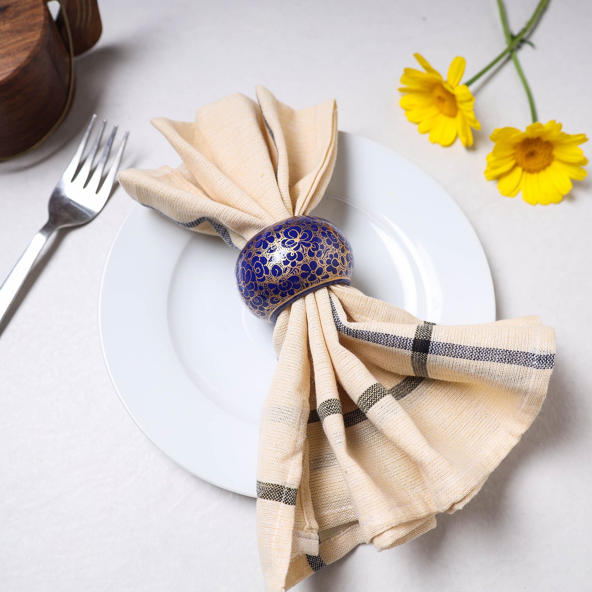 Blue - Floral Handpainted Wooden Napkin Holder