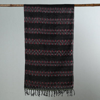 Black - Handloom Mercerized Cotton Pochampally Ikat Stole 31