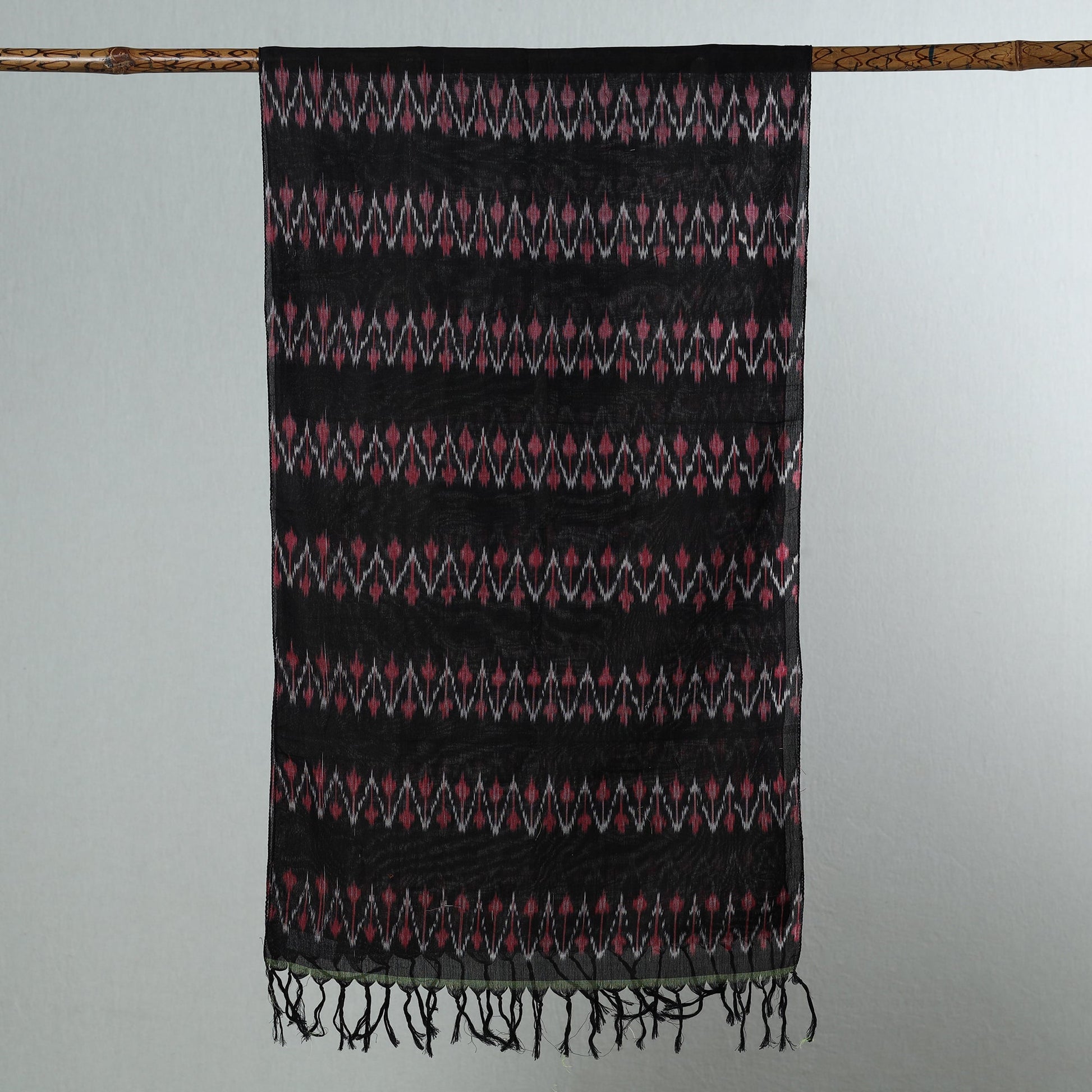Black - Handloom Mercerized Cotton Pochampally Ikat Stole 31