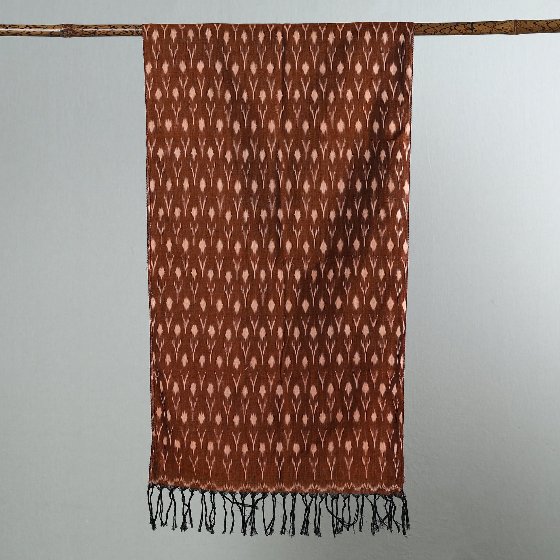 Brown - Handloom Mercerized Cotton Pochampally Ikat Stole 30