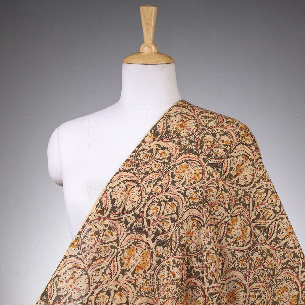 Brown - Kalamkari Block Printed Natural Dyed Cotton Fabric
