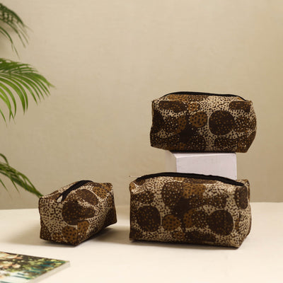 Brown - Handmade Cotton Toiletry Bags (Set of 3) 03
