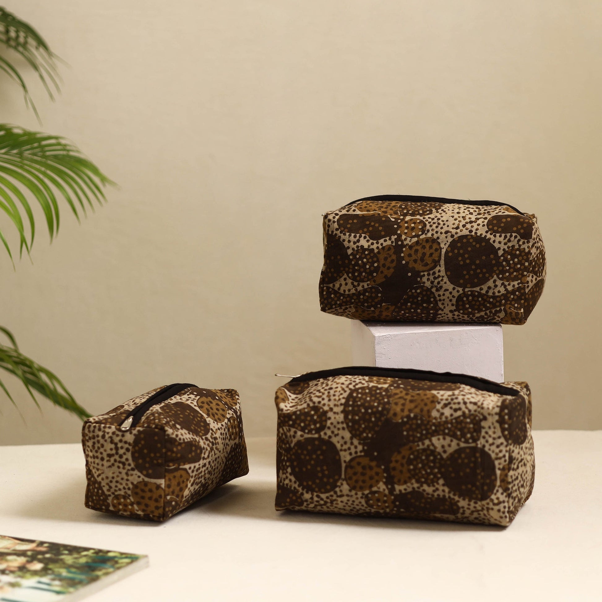 Brown - Handmade Cotton Toiletry Bags (Set of 3) 03