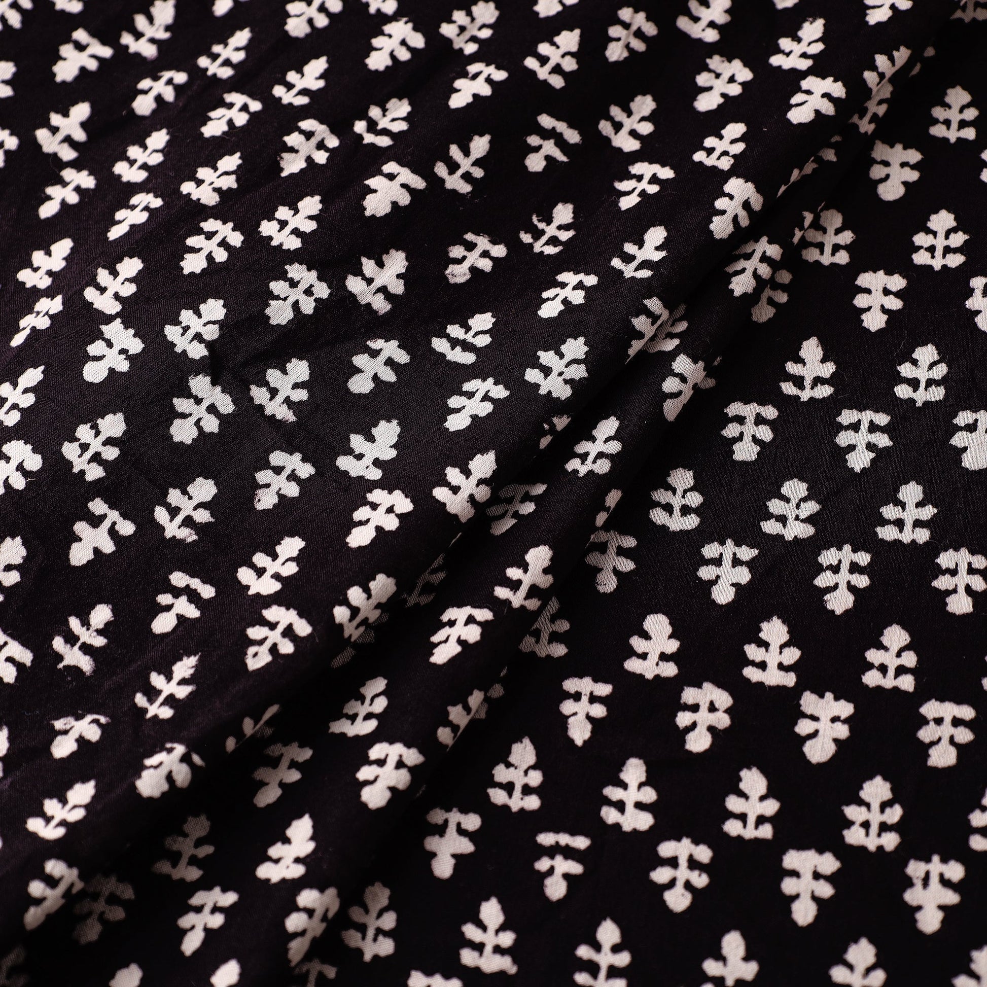 Black - Bagh Hand Block Printed Mul Cotton Fabric 07