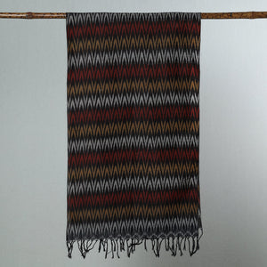 Black -  Handloom Mercerized Cotton Pochampally Ikat Stole 23