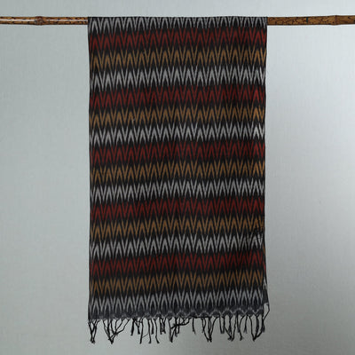 Black -  Handloom Mercerized Cotton Pochampally Ikat Stole 23