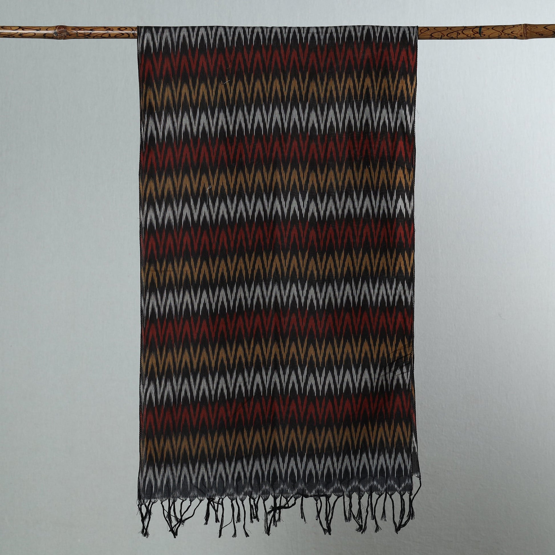 Black -  Handloom Mercerized Cotton Pochampally Ikat Stole 23