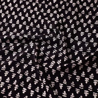 Black - Bagh Hand Block Printed Mul Cotton Fabric 07