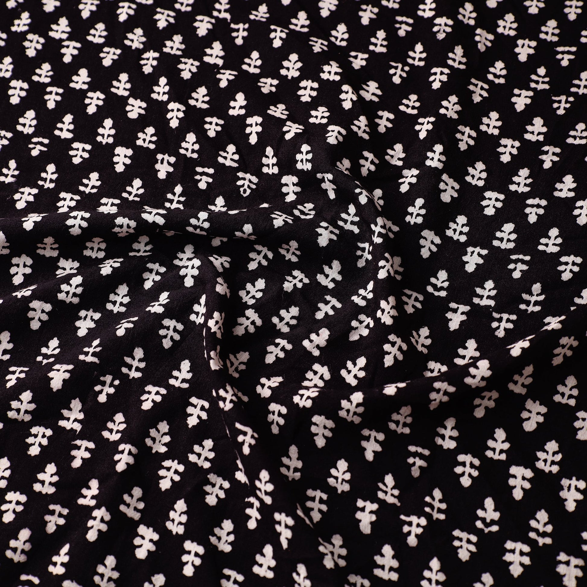Black - Bagh Hand Block Printed Mul Cotton Fabric 07