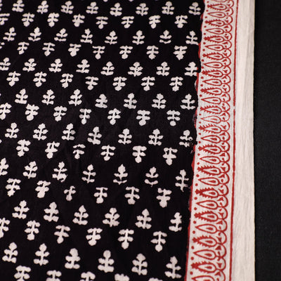Black - Bagh Hand Block Printed Mul Cotton Fabric 07