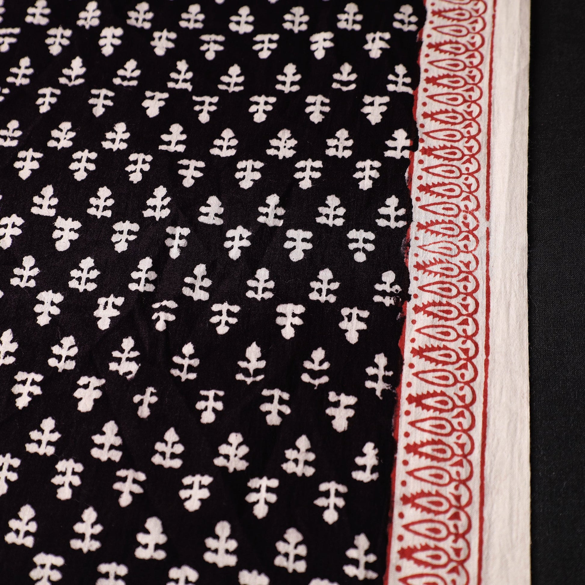Black - Bagh Hand Block Printed Mul Cotton Fabric 07