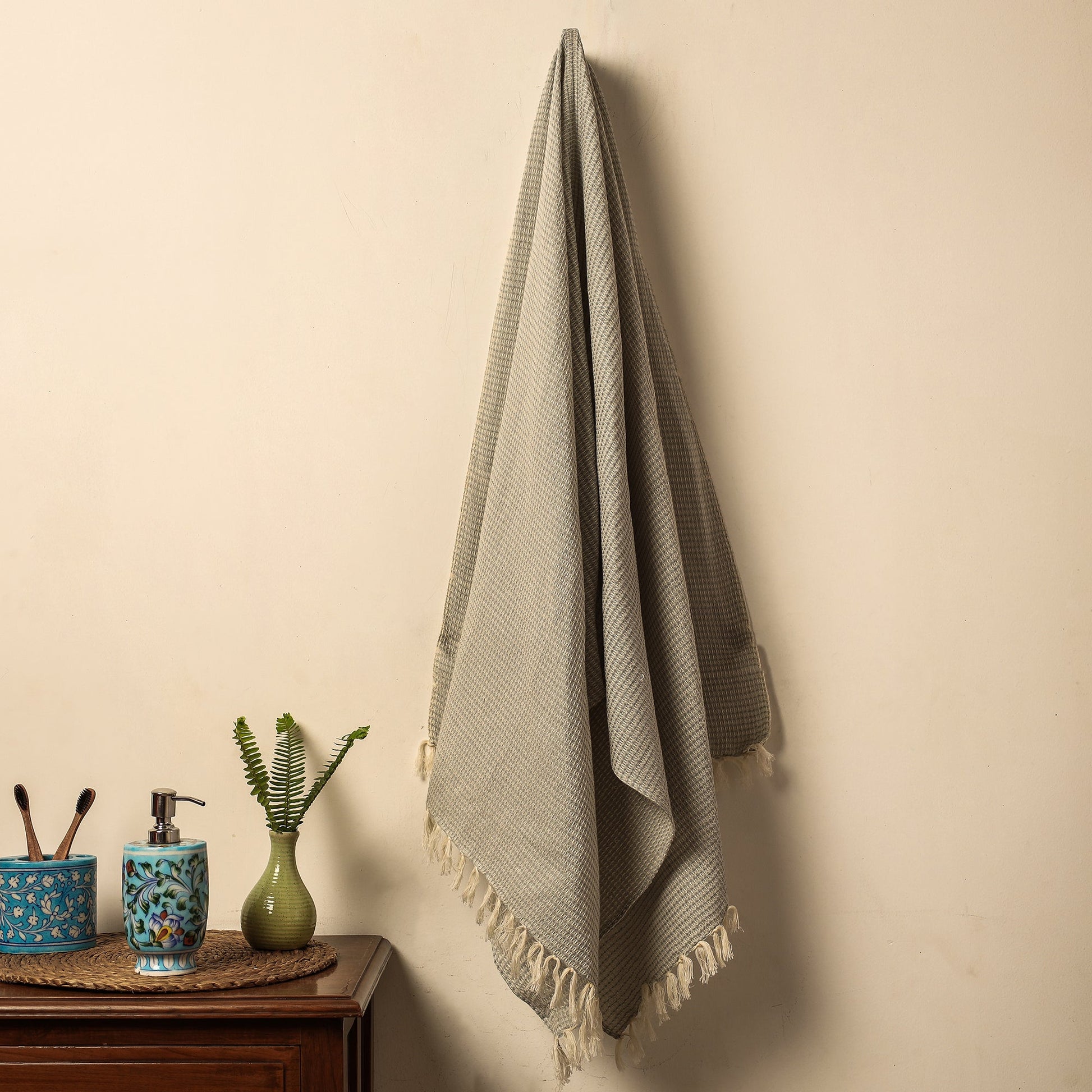 Beige - Waffle Weave Handwoven Pure Cotton Towel