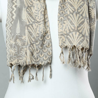 Brown - Sanganeri Block Printed Cotton Stole with Tassels 81