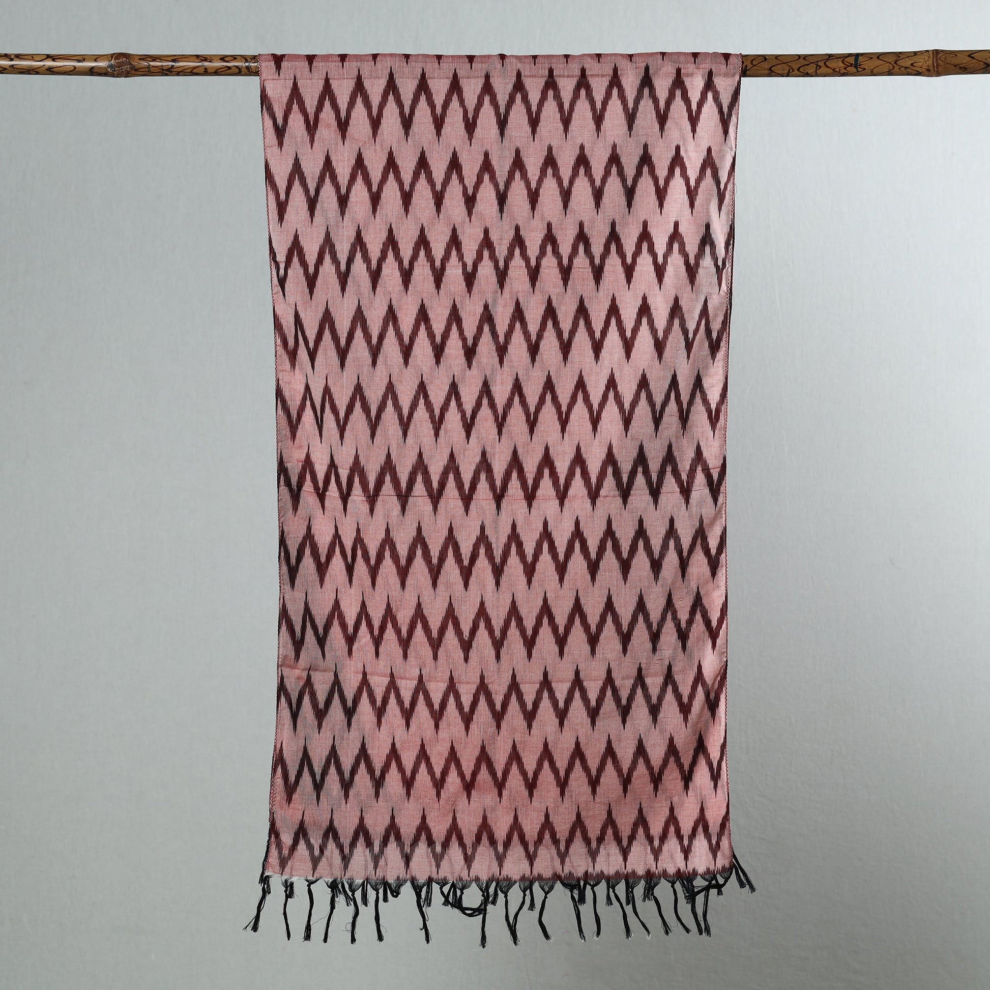 Brown - Handloom Mercerized Cotton Pochampally Ikat Stole 13
