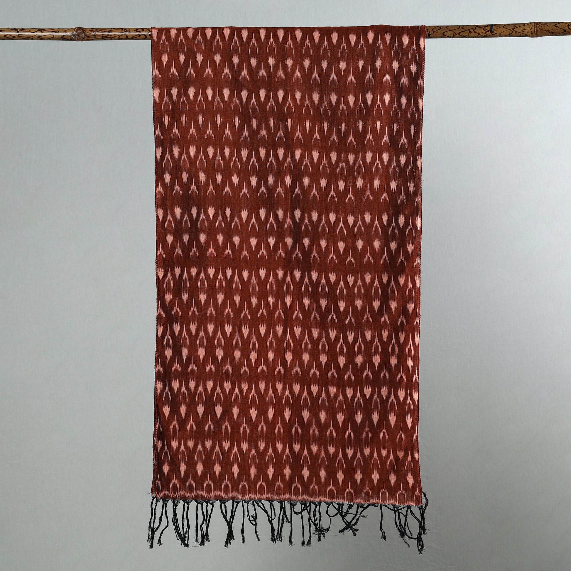 Brown - Handloom Mercerized Cotton Pochampally Ikat Stole 12