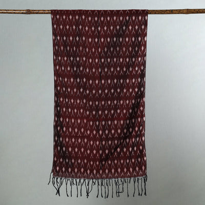 Brown - Handloom Mercerized Cotton Pochampally Ikat Stole 11