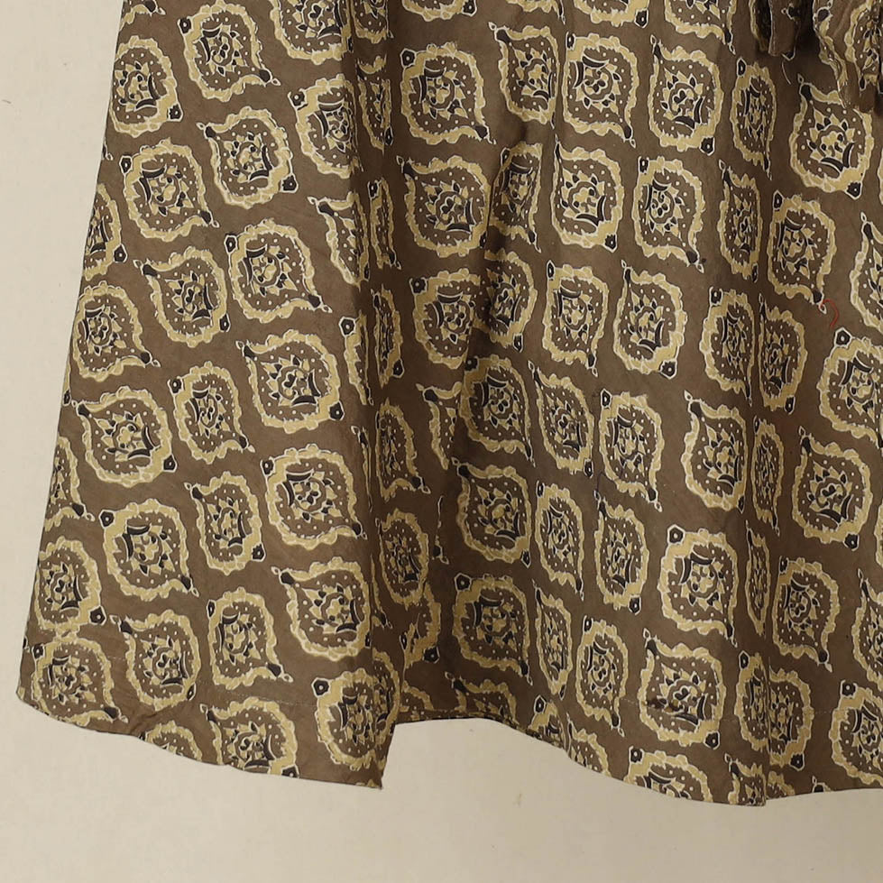 Brown - Ajrakh Block Printed Cotton Wrap Around Skirt 06