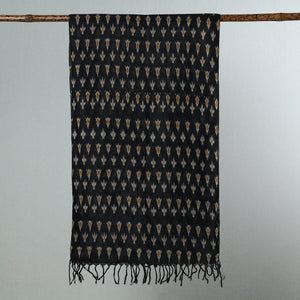 Black - Handloom Mercerized Cotton Pochampally Ikat Stole 08