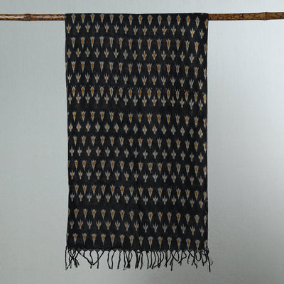 Black - Handloom Mercerized Cotton Pochampally Ikat Stole 08