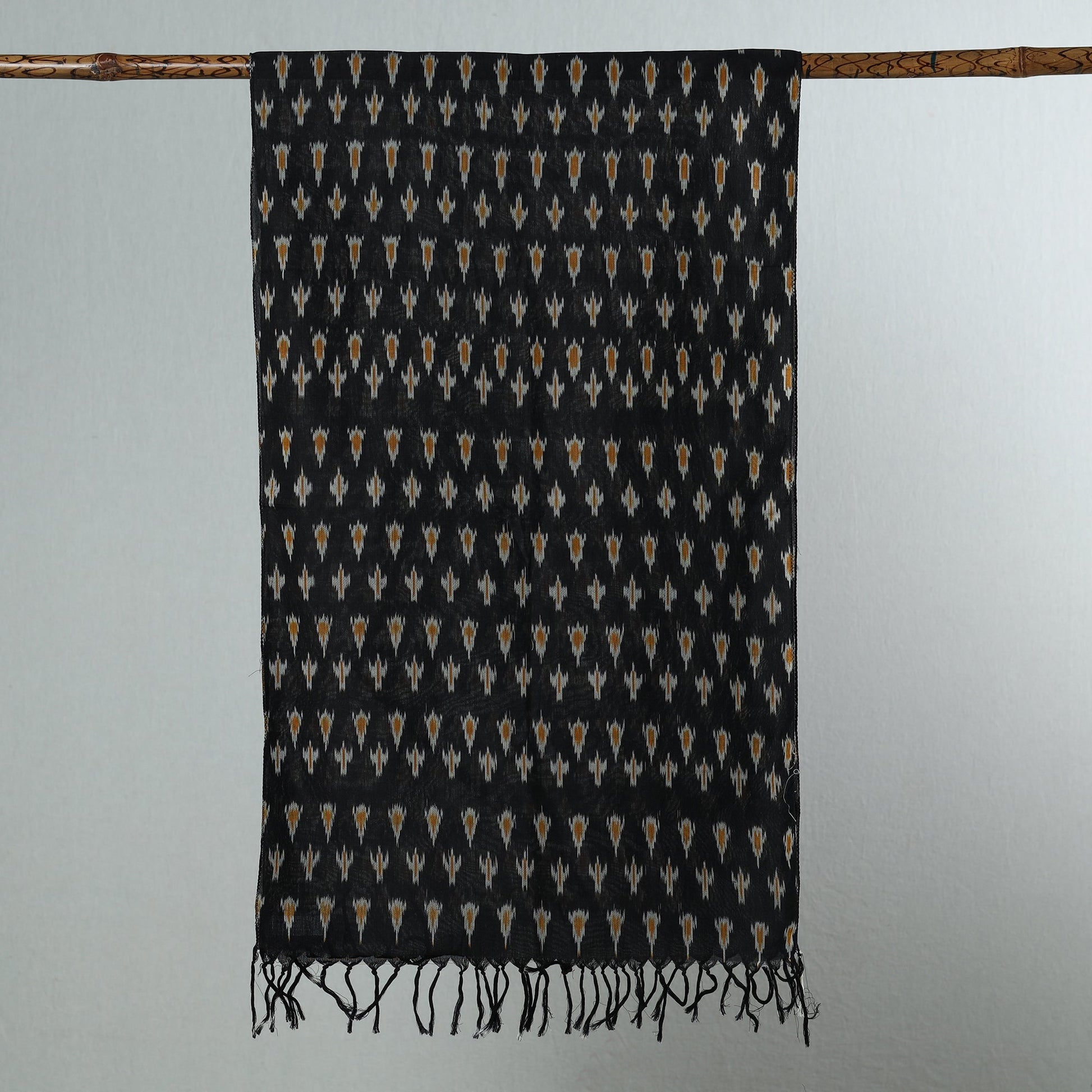 Black - Handloom Mercerized Cotton Pochampally Ikat Stole 08