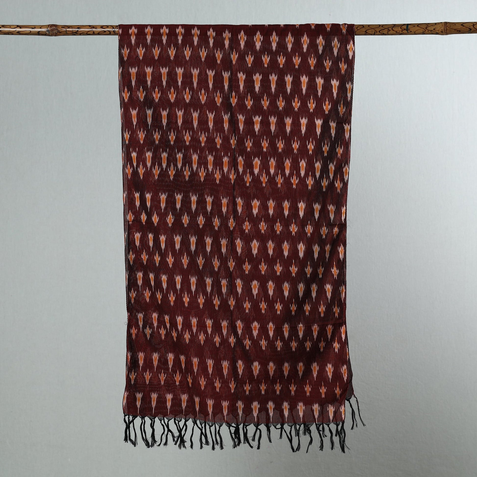 Brown - Handloom Mercerized Cotton Pochampally Ikat Stole 06