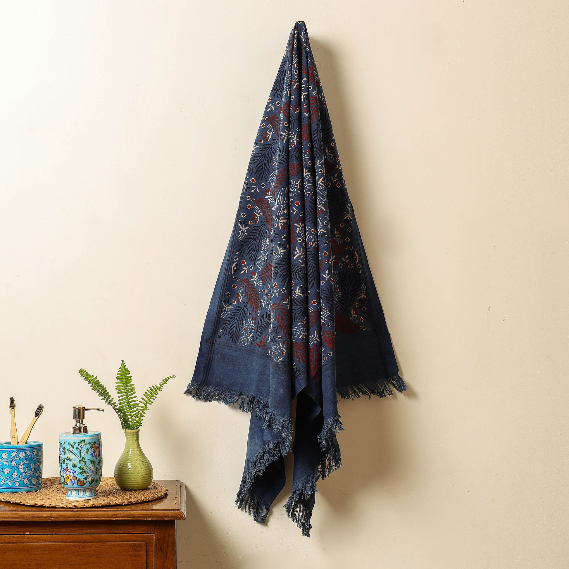 Blue - Block Print Cotton Ajrakh Handloom Towel