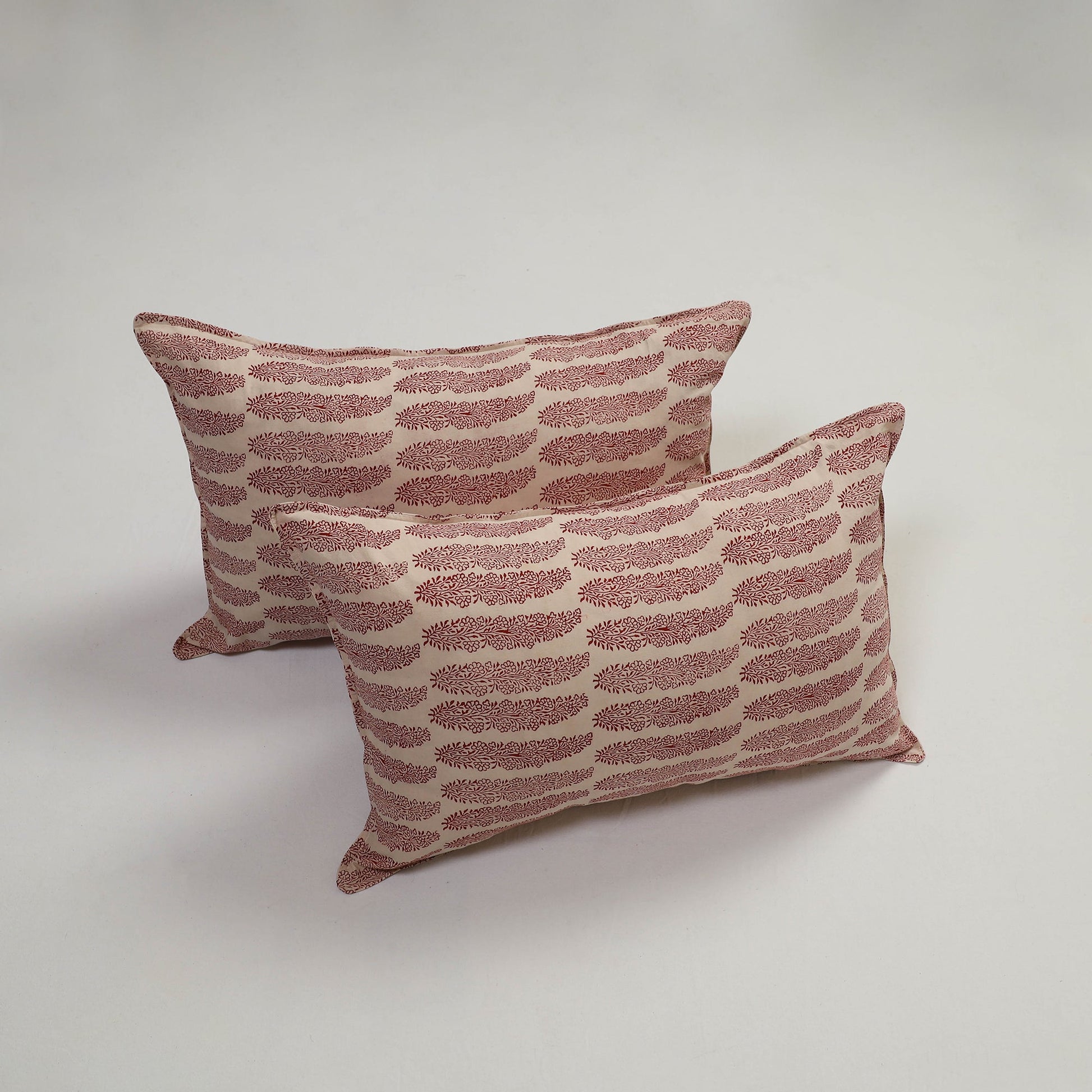 Beige - Set of 2 Bagh Block Print Cotton Pillow Covers 09
