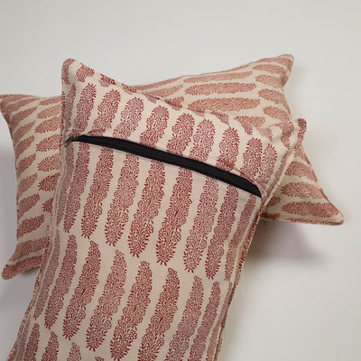 Beige - Set of 2 Bagh Block Print Cotton Pillow Covers 09