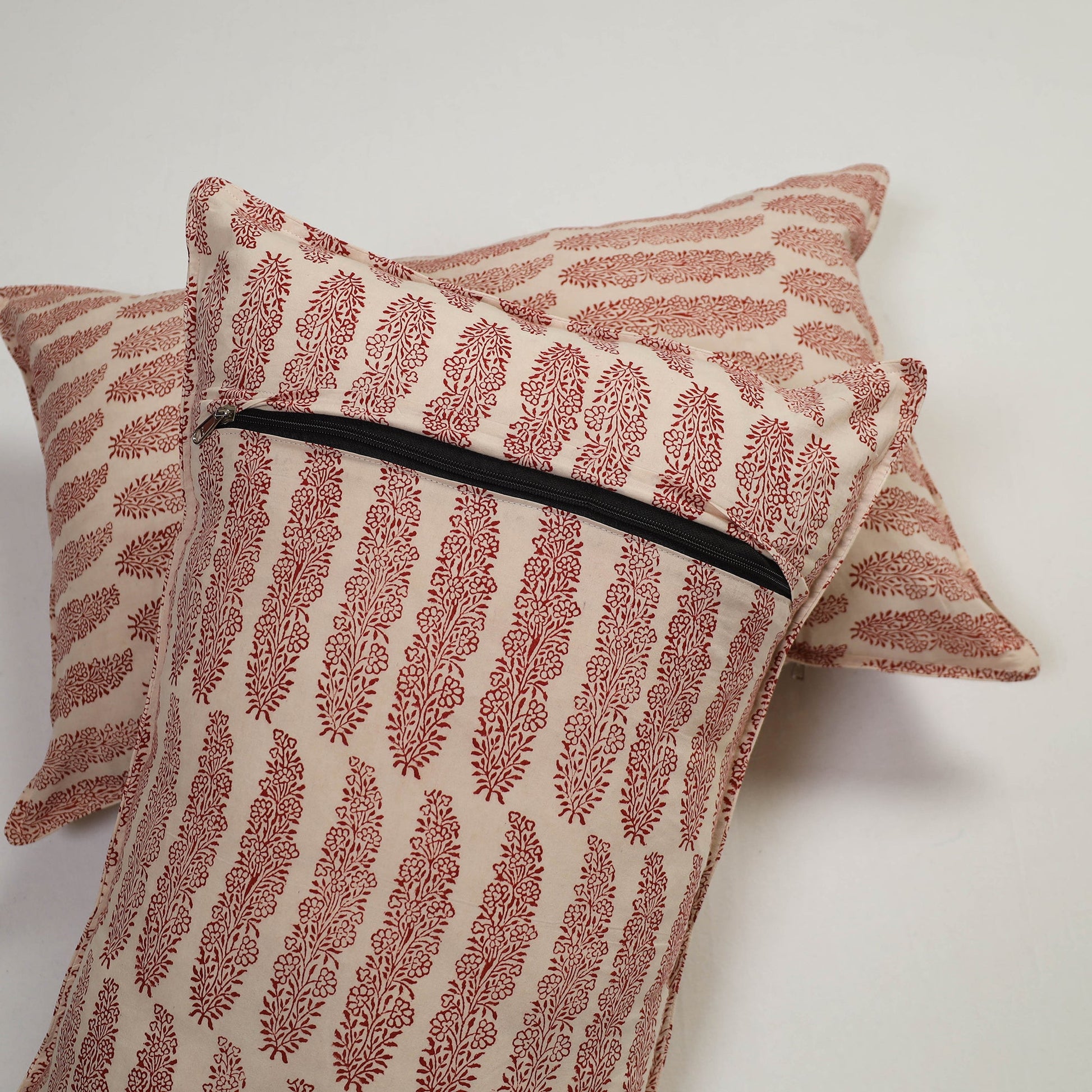 Beige - Set of 2 Bagh Block Print Cotton Pillow Covers 09
