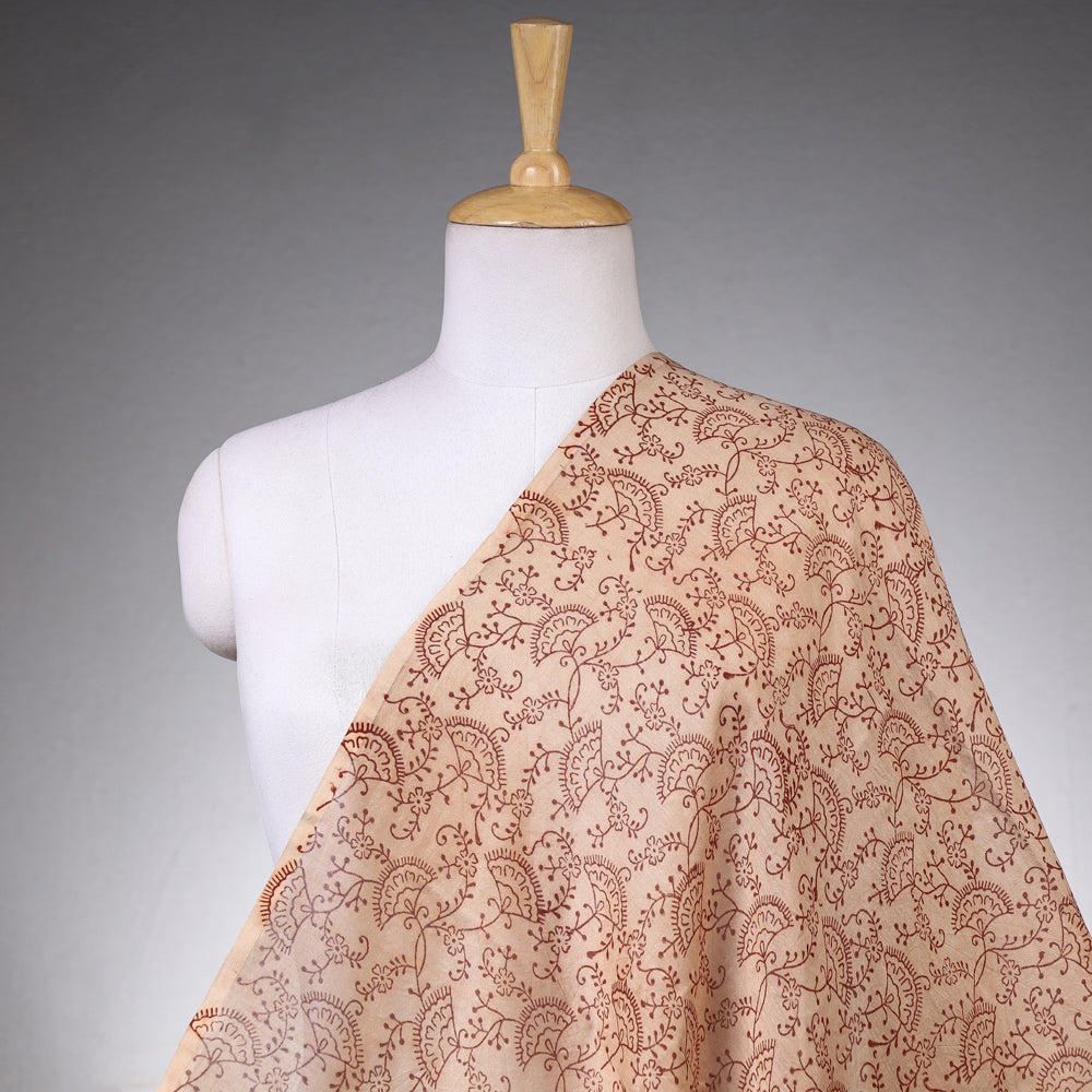 Brown - Pedana Kalamkari Block Printing Chanderi Silk Fabric
