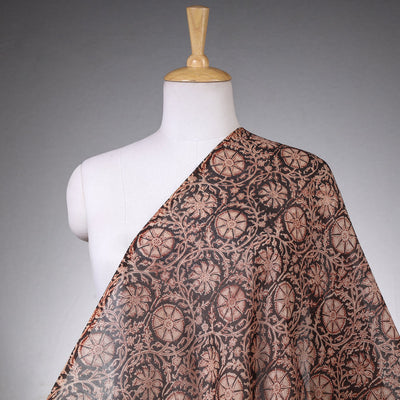 Black - Pedana Kalamkari Block Printing Chanderi Silk Fabric