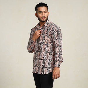 Black - Bagh Hand Block Printed Cotton Men Full Sleeve Shirt