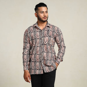 Black - Bagh Hand Block Printed Cotton Men Full Sleeve Shirt