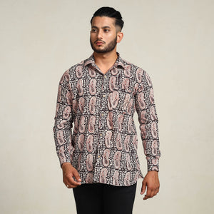 Black - Bagh Hand Block Printed Cotton Men Full Sleeve Shirt
