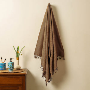 Brown - Handloom Cotton Towel with Tassels from Bijnor by Nizam