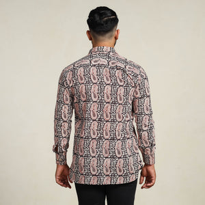 Black - Bagh Hand Block Printed Cotton Men Full Sleeve Shirt