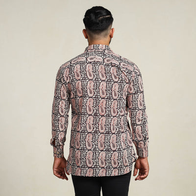 Black - Bagh Hand Block Printed Cotton Men Full Sleeve Shirt